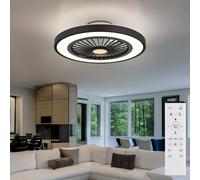 Ventilateur de plafond plafonnier lampe de salon lampe de chambre à coucher, métal plastique noir, télécommande dimmable rotation droite/gauche minuterie CCT, 1x LED 45W 2080Lm 3000-6500K, D 54cm