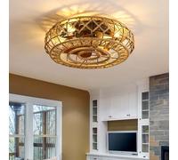 Plafonnier Ventilateur De Plafond Industriel 6 Vitesses Réversible Silencieux Corde De Chanvre Lampe Ventilateur De Chambre Cage Rétro Ventilateur Plafond Avec Lumiere Et Télécommande