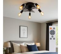 Ventilateur de plafond Ventilateur avant-arrière Télécommande Minuterie Ventilateur Salon 3 vitesses, noir fumé, 5x E27 douille, D 42 cm
