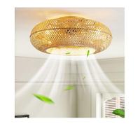 Plafonnier ventilateur en bambou Télécommande onduleur 220 V réglage à six vitesses Gradation LED et fonction de minuterie