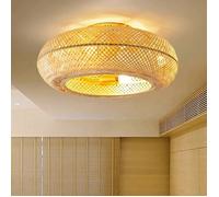 Plafonnier ventilateur en bambou | Télécommande onduleur 220 V, réglage à six vitesses | Gradation LED et fonction de minuterie-bd