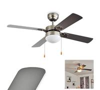 Plafonnier ventilateur Hamnvik, lampe en métal nickel mat avec abat-jour argenté/plastique blanc, luminaire/ventilateur commandable via interrupteurs, réglable 3 niveaux vitesse, 1x E14, sans ampoules