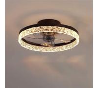 Plafonnier ventilateur K9 en cristal avec télécommande à intensité variable, ultra fin 16,5 cm, ventilateur pour salon et chambre à coucher, ventilateur réversible, marron