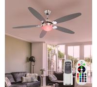 Ventilateur de plafond Lampe de plafond à intensité variable Ventilateur Télécommande Ventilateur Plafonnier, 3 vitesses de marche avant-arrière Pales réversibles, 1x RGB LED 4,8W 470Lm blanc chaud, D