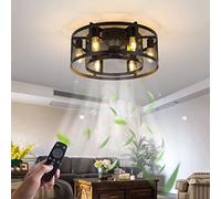 Plafonnier Ventilateur Plafond avec Éclairage et Télécommande Fan Lustre Silencieux Industriel Rétro lampe de plafond cage en métal Ventilateur de Luminaire pour Salon Restaurant Chambre Lumière E27*6