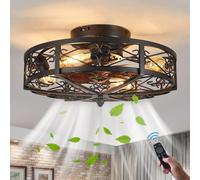 Plafonnier Ventilateur Plafond avec Éclairage et Télécommande Silencieux Fan Lustre Rétro cage en métal lampe de plafond Industriel E27 Ventilateur de Luminaire pour Salon Restaurant Chambre Lumière