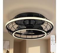 Ventilateur de plafond plafonnier noir lumière de salon moderne dimmable, anneaux LED télécommande minuterie CCT, LED 30W 1300lm 2700-6500K, DxH 50x18 cm