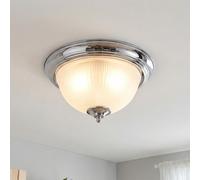 Plafonnier Verre Métal E14 IP44 Ø30 CM Chrome 2-flammig Deckenleuchte Salle