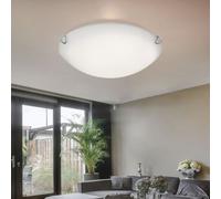 Plafonnier verre salon plafonnier plafonnier blanc, métal satiné, 1x LED 16W 930Lm blanc chaud, DxH 30x7 cm