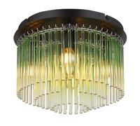 Plafonnier vert Lampe de plafond 5 flammes Lampe de salon tiges de verre, métal noir, 5x E14, DxH 32x23 cm