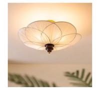 Plafonnier Vintage À Motif Floral - Suspension Led Rétro En Tissu Pour Chambre, Salon, Salle À Manger - Luminaire Décoratif Élégant, Suspension Raffinée Pour Espaces Modernes/D50Cm/Lumière Tricolore
