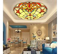 Plafonnier Vintage Chambre Rétro Tiffany Style Salon Lampe de Plafond Baroque E27 Tiffany Lampe Multicolore Verre Abat-jour Style Rural Eclairage du Plafond Couloir Rond Salle à manger Lampe,30cm