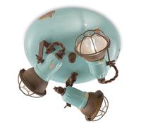 Plafonnier Vintage Loft Fer et Céramique Avec Filet Bleu 3 Lumières E14