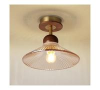 Plafonnier Vintage Nordique En Bois, Abat-Jour En Verre Ambré Côtelé, Style Milieu Du Siècle, Lampe Encastrée, Luminaire D'Intérieur Pour Couloir, Entrée, Cuisine (Verre Orange)/Verre Côtelé