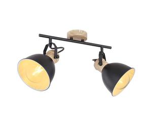 Plafonnier vintage, plafonnier, lampe de salon, spots orientables, aspect bois, métal brun noir, 2x E27, LxlxH 35x15x21,5cm