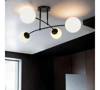 Plafonnier XXL boules métal verre noir L: 92 cm pour salle à manger salon chambre 4xE14 plafonnier boule lumineuse lampe boule