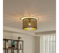 Lindby Plafonnier Yonah à intensité variable (Traditionnel) en Doré Textile e. a. pour Salon & Salle manger (1 lampe,à E27), Luminaire Lampe Plafond Eclerage Eclairage