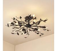 Plafonnier Yos Lindby, dimmable, noir, Chambre à coucher, Métal, Florentin, Plafonnier