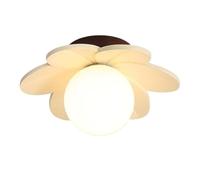 Plafonniers floraux modernes nordiques, abat-jour en verre, montage semi-encastré, corps en résine, luminaire plafond for chambre, bureau, salon(Off-white)