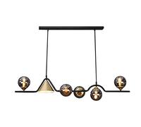 Plafonniers, lustre à 6 lumières, grands lustres Spoutnik pour hauts plafonds, fer avec globes en verre ambré, luminaire moderne pour cuisine, salon, salle à manger, chambre à coucher (or, noir