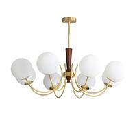 Plafonniers Modernes 8 lustres dorés Lustre Globe Milieu du siècle Lustres en Laiton brossé pour Salle à Manger Lustre Rustique Vintage en Bois Pendentif en Verre Laiteux Îlot de c