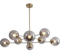 Plafonniers Modernes 8 Spoutnik Lustre Doré Fumé Globe en Verre Pendentif Milieu du Siècle Laiton Brossé Luminaire pour Salon Hall d'entrée