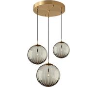 Plafonniers Modernes dorés à 3 suspensions, Grands lustres en Verre fumé, en Forme de Globe, en Laiton brossé, luminaire pour îlot de Cuisine, Style Nordique