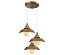 Plafonniers Suspendus, Base Ronde à Trois têtes, Style Moderne, Abat-Jour rétro, plafonnier rétro pour Lampes suspendues industrielles Vintage, Chambre à Coucher (Laiton Jaune sans Ampoule)
