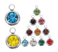 PLAFOPE 12 pièces Jewelry Pendant Set With Artificial Birth Stones Stainless Steel Rhinestone Charms For Necklace Bracelet DIY Crafting Accessories