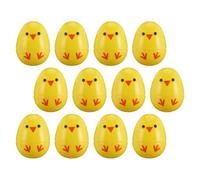 PLAFOPE 12 Œufs de Pâques en Plastique Jaune Impression Poussin, Lot de 12 Pièces pour Décorations et Jouets de Fête la Maison Party