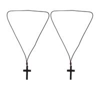 PLAFOPE 2 Pièces Collier Pendentif Crucifix Catholique en Bois D’Ébène Noir, Lot de 2, Bijoux de Cou Unisexes, Accessoire Religieux pour Cérémonie, Prière et Fêtes Chrétiennes, Chaîne
