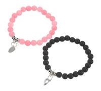 PLAFOPE 2 Pièces Ensemble de Bracelets Couple en Quartz Rose et Noir Mat, Forme Cœur, Ajustables, Connexion Significative, Présent pour Pâques et Fiançailles