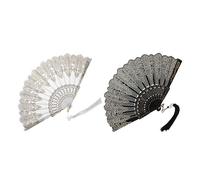 PLAFOPE 2 Pièces Éventail Pliant Élégant avec Broderie et Motif Délicat Éventail Chinois Décoratif pour Danse Photographie Design Oriental avec Pompon Résistant et Léger