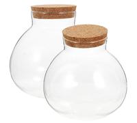 PLAFOPE 2pcs Bouteilles Sphériques en Verre Bouchon en Liège, pour Micro-Paysage Mousse, Usage DIY et Décoration Maison Élégante
