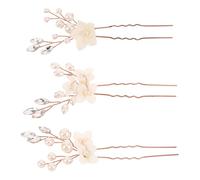 PLAFOPE 3 Pièces Ensemble 3 Épingles à Cheveux Mariage de U Blanc Fleurs Perle, Rose Doré, Fourche à Chignon Stable, Accessoires Légers pour Mariée et Demoiselles d'Honneur, Tenue Coiffure