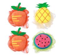 PLAFOPE 4 Pièces Brosse Fruit Cartoon en Pe pour Hommes et Femmes, Éponge de Bain Exfoliante pour Réduire la Consommation de Gel, pour Voyage et Hôtel Plusieurs styles