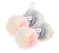 PLAFOPE 4 pièces Lot de Éponges Maille Douce Exfoliantes et Massantes Grandes Boules Loofah pour Corps Rose Gris Abricot Accessoires Bain Confortables et Faciles à Laver