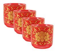 PLAFOPE 4 Tasses D'approvisionnement en Eau Bouddhistes Sûres et Pratiques Design Rond et Lisse en Céramique Rouge pour Décoration de Maison et Usage Rituel