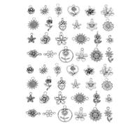 PLAFOPE 48 Pièces Tibetan Style Alloy Flower Charms For Jewelry Making Vintage Sunflower And Rose Pendants For DIY Necklaces Bracelets Earrings Accessories Mixed Styles