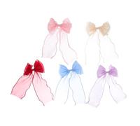 PLAFOPE 5 Pièces Barrettes à Nœud Tulle pour Femmes Accessoires Légers Maille avec Longues Queues de Ruban Barrettes Souples et Élégantes pour Usage Quotidien et Occasions Spéciales