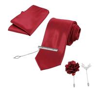 PLAFOPE 5 Pièces Cravate de Style Professionnel Cravates pour Hommes Broche de Revers pour Hommes et épinglette Fibre Polyester Red