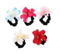PLAFOPE 5 Pièces Floral Elastic Hair Ties With Simulated Flowers Stretchy Ponytail Holders For Women And Comfortable No-damage Hair Bands For Bridal Wedding Beach And Daily Hairstyles
