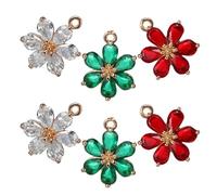 PLAFOPE 6pièces Charmantes Breloques Fleurales Dorées Pendentifs Cristal Pour Bijoux Diy Colliers Bracelets Boucles Oreilles Compatible Création De Bijoux Petites Fleurs Délicates