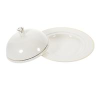 PLAFOPE Assiette en Céramique 20 CM avec Bord Doré et Couvercle Plat de Service pour Steak et Dessert Vaisselle Élégante pour Repas Quotidiens et Occasions Spéciales