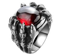 PLAFOPE Bague Griffe de Dragon Punk Gothique Homme, Bague en Pierre Rouge Taille 8, Anneau Décoratif Esthétique, Bijou Quotidien et Soirée, Présent Saint-valentin Noël