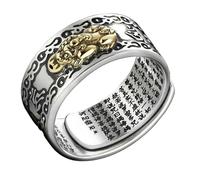 PLAFOPE Bague Réglable en Alliage Argenté pour Homme, Anneau Feng Shui Pi Yao Inscription Spirituelle, Accessoire de Doigt Amulette, Bijou Créatif Vintage pour Chance et Richesse