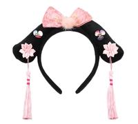 PLAFOPE Bandeau Fleuri Style Chinois pour Garçon et Filles Pompons en Polyester Rose, Accessoire Cheveux Unique pour Décorations Quotidiennes et Costumes de Festival