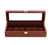 PLAFOPE Boîte de Rangement pour Montres en Bois Marron 6 Emplacements et Coussins Amovibles, Organisateur Portable pour Montres et Bagues Style Vintage