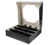 PLAFOPE Boîtes en Carton Noires 16 Compartiments avec Fenêtre Transparente Lot de 5 Boîtes à Friandises pour Chocolats Bonbons Présents de Mariage et Saint-Valentin Emballage