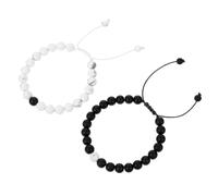 PLAFOPE Bracelets Délicats Noir en Pierre Naturelle pour Couples 8mm 2 Pièces, Pierre Arenacée Polie, Éclat, Réglables pour Mari et Femme